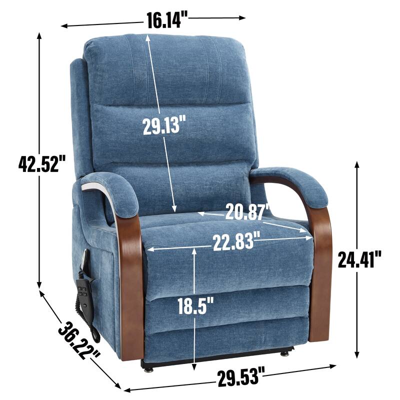 Roomfitters Dual Motor Power Lift Recliner, Infinite Position Massage Chair with Solid Wood Armrests, Chenille