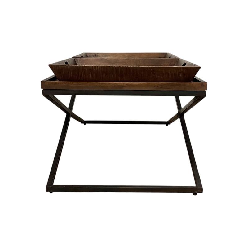 HomeRoots 27" Brown And Black Solid Wood Cross Legs Coffee Table - 27" W x 47" D x 22" H