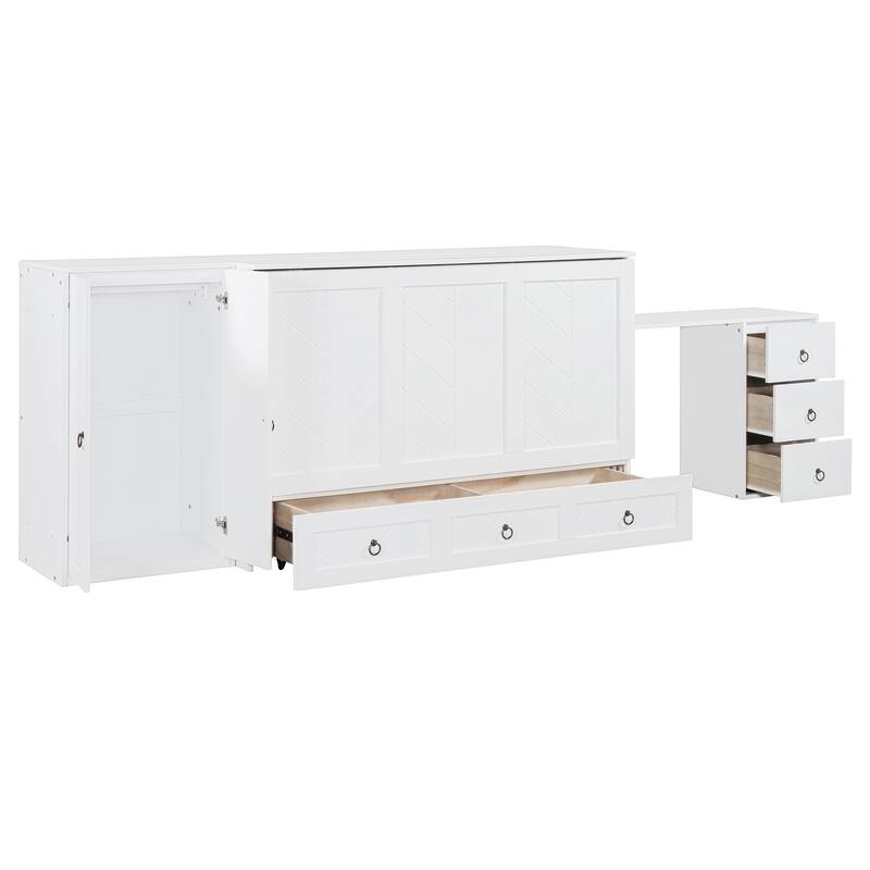 Queen Size Murphy Bed with USB Port, Large Drawer and Desk Combo for Bedroom