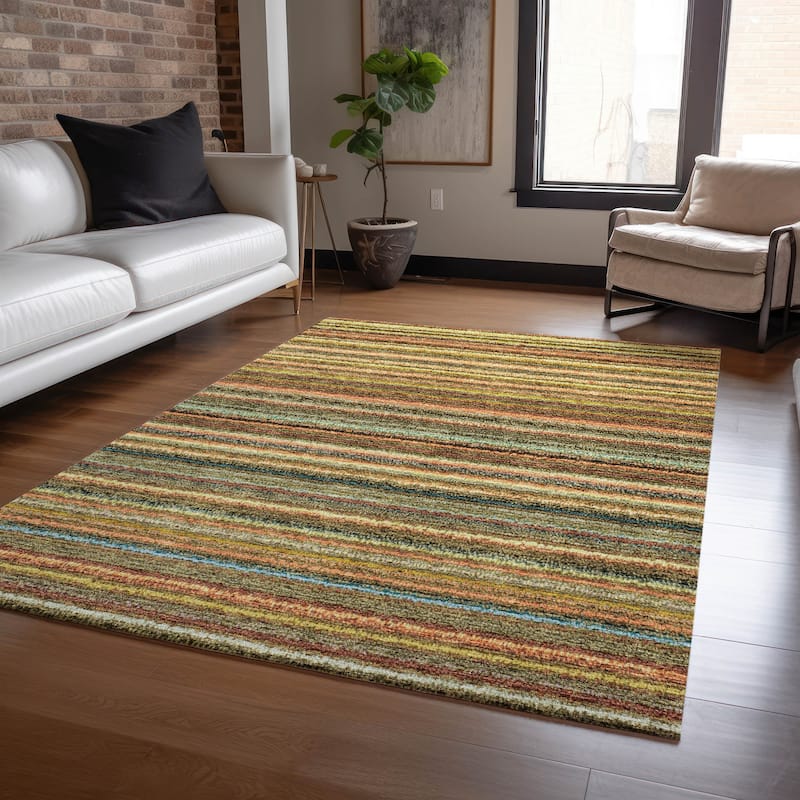 Machine Washable Indoor/ Outdoor Chantille Stripes Rug - Coral - 10' x 14'