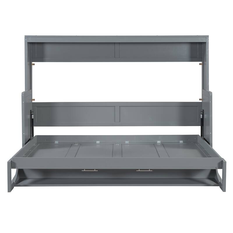 Full Murphy Bed with Hydraulic Lift, Folding Desk, and Built-In Storage - Space-Saving Solution for Modern Living