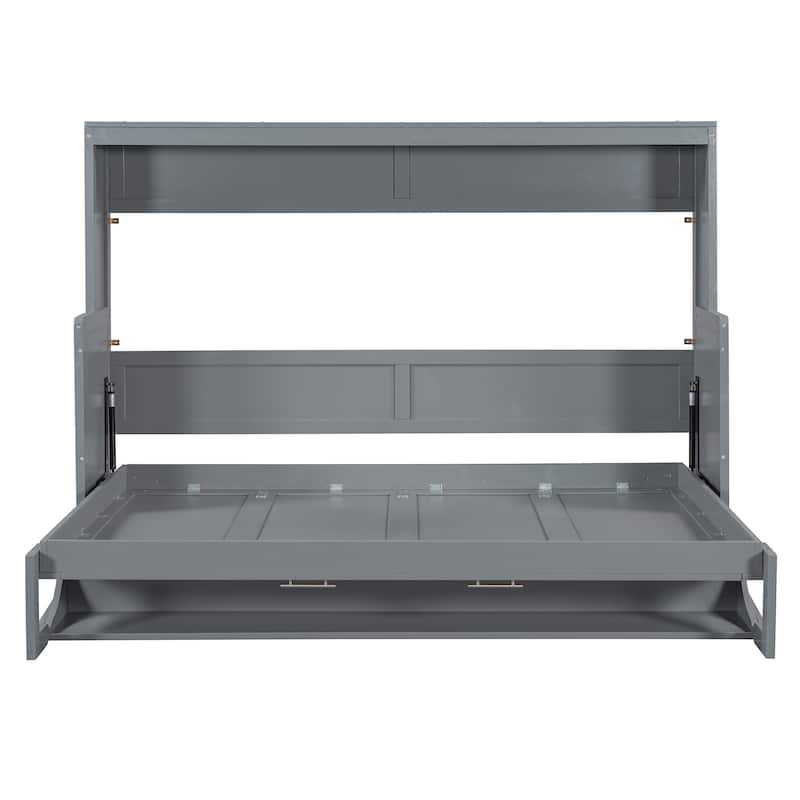 Full Size Murphy Bed with Hydraulic Lift & Built-In Desk - Space-Saving Cabinet System (600lb Capacity)