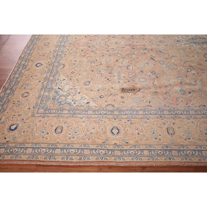 Traditional Mashad Persian Vintage Area Rug Hand-Knotted Wool Carpet - 9'4"x 12'5"
