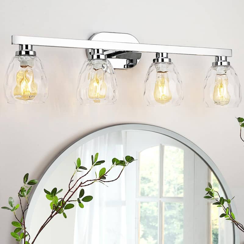 3/4/5 Light Bathroom Light Fixtures Chrome with Hammered Glass Shade - 4-Lights