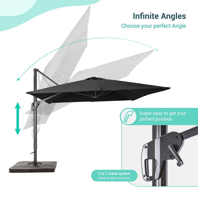 LIVOOSUN 11.5x9FT Aluminum Cantilever Patio Umbrella Solution-Dyed Fabric w/Base