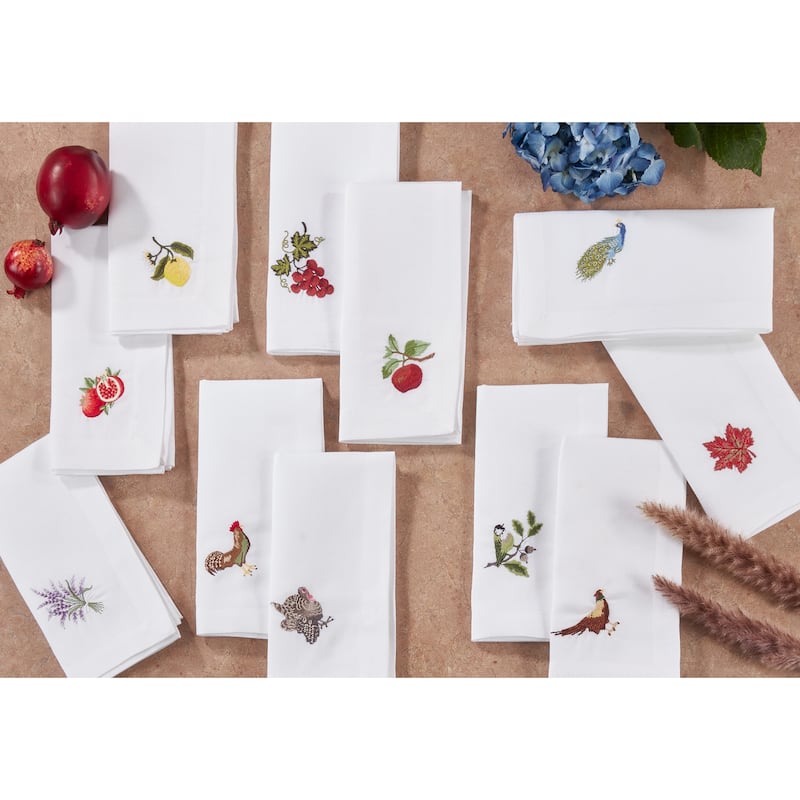Embroidered Table Napkins With Turkey Design (Set of 4) - 20"x20"