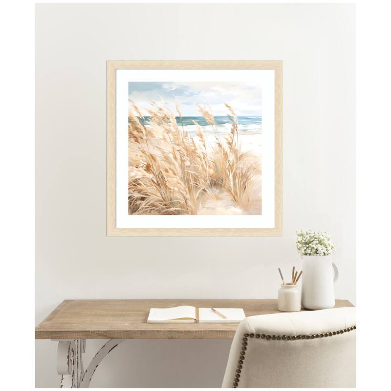 Kate and Laurel Framed Art Beige Beach Grass Near Traquil Beach by The Creative Bunch Studio