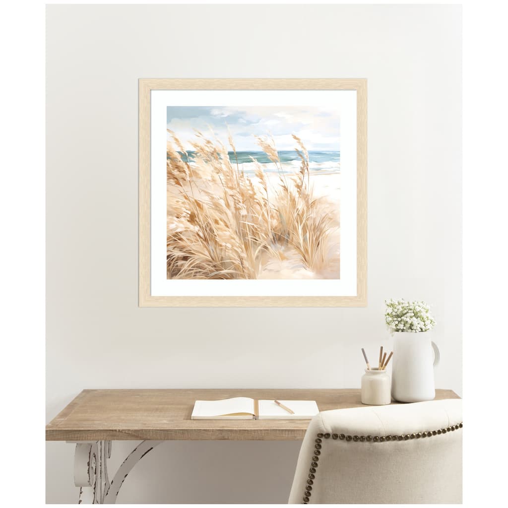 Kate and Laurel Framed Art Beige Beach Grass Near Traquil Beach by The Creative Bunch Studio