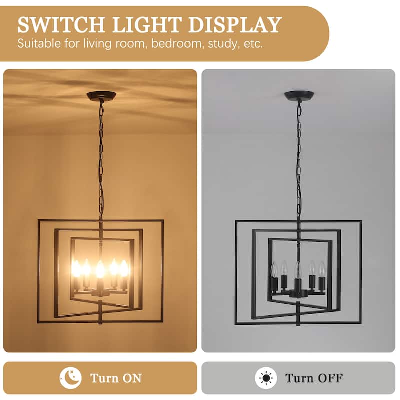 21.65inch 5 Lights Modern Chandelier with Metal Frame 360 Degree Adjustable for Different Rooms
