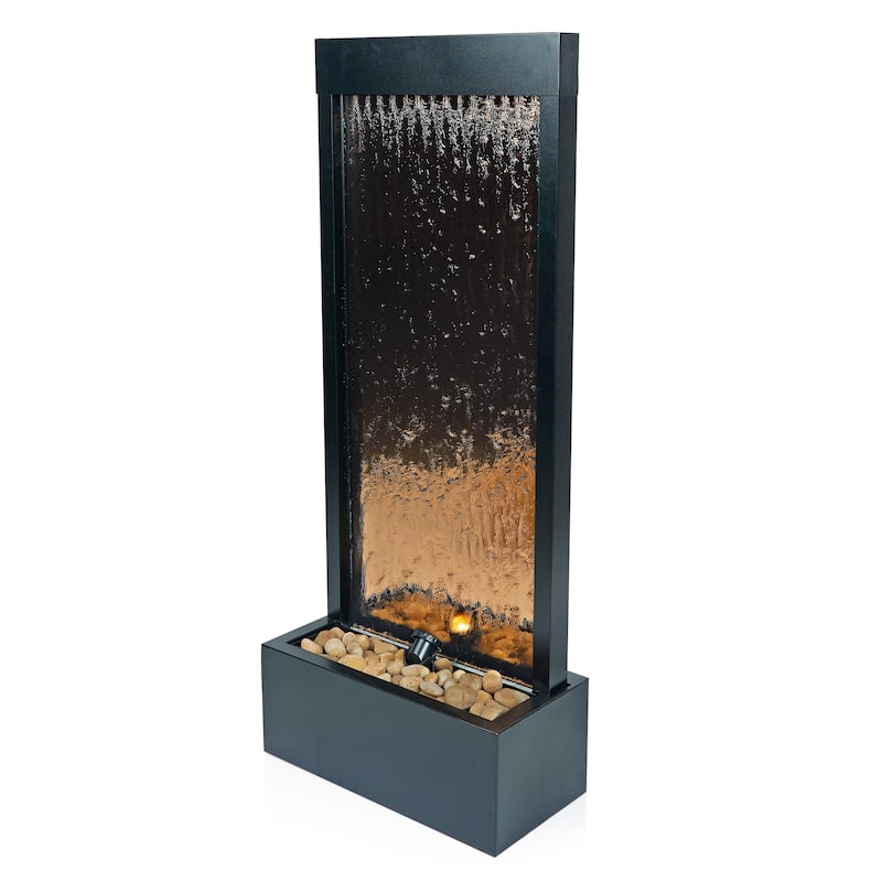 Alpine Corporation 72" Zen Mirror Waterfall Fountain with LED Lights and Stones