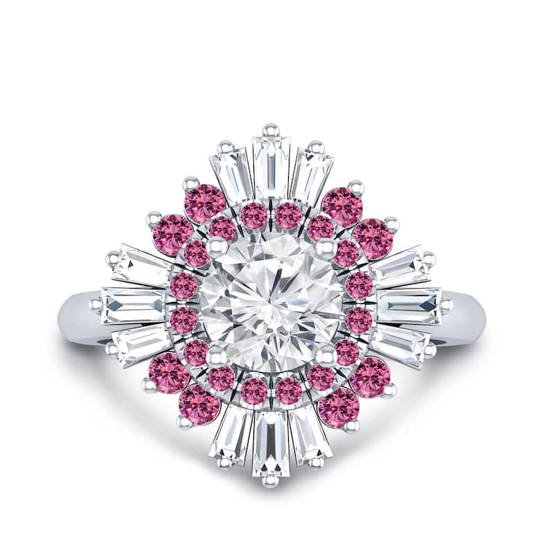 Auriya 14k Gold 1 1/5ctw Ballerina Diamond and Pink Sapphire Engagement Ring Certified (G-H, VS1-VS2) - White - 6.5