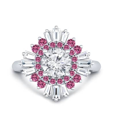 Auriya 14k Gold 1 1/5ctw Ballerina Diamond and Pink Sapphire Engagement Ring Certified (G-H, VS1-VS2)