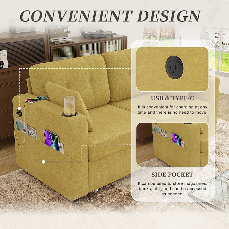 Sofas, Couch Set, 3 Seats Sofa, USB Charging,Wood Frame, Easy to Install, with Storage, Charging Station, Cup Holder