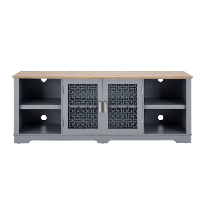 70" TV Stand with Open Shelves and Glass Door Cabinets for TVs Up to 80"