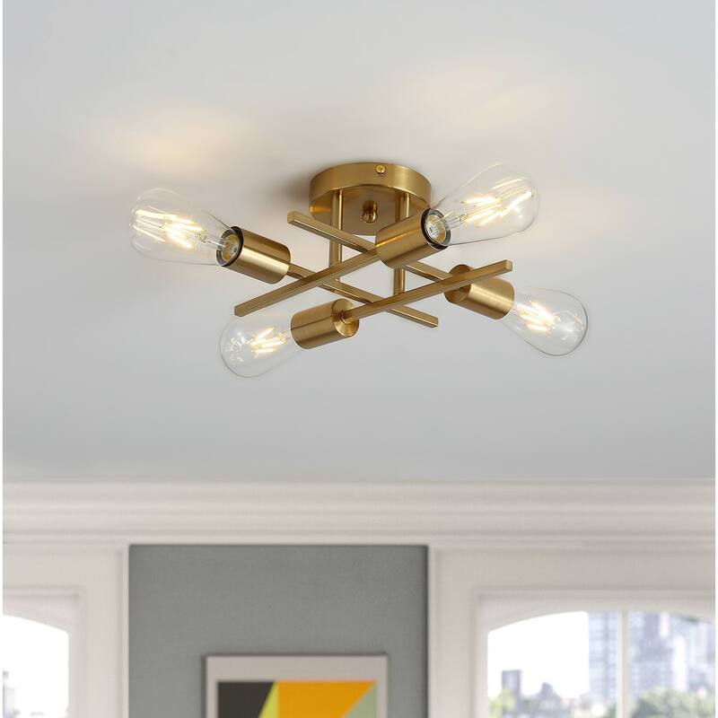 Modern Sputnik Design Semi Flush Mount Gold 4-Light Ceiling Lamp