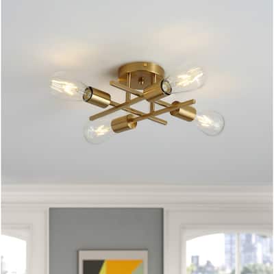 Modern Sputnik Design Semi Flush Mount Gold 4-Light Ceiling Lamp