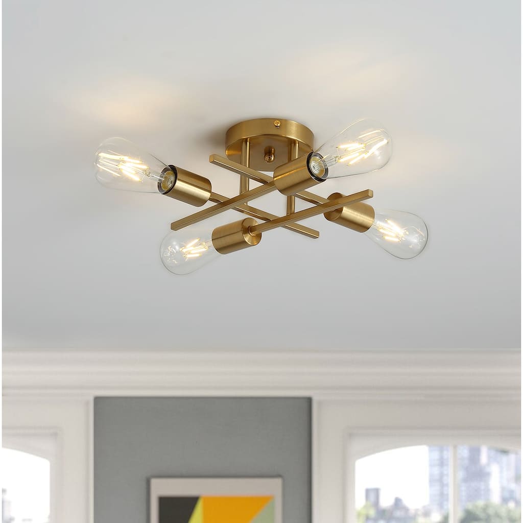 Modern Sputnik Design Semi Flush Mount Gold 4-Light Ceiling Lamp
