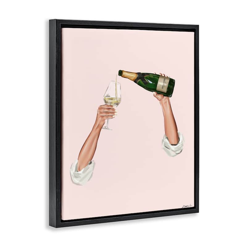 Stupell Champagne Pour on Pink Framed Floater Canvas Wall Art Design By Ziwei Li