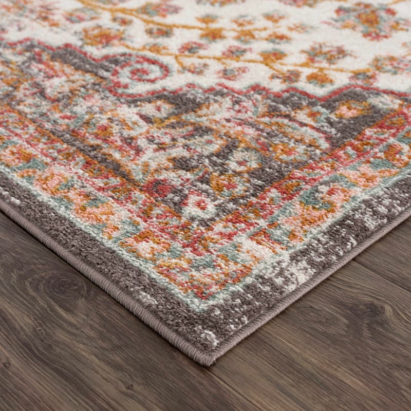 Hauteloom Oark Living Room, Bedroom Area Rug - Brick Red, Camel, Charcoal - 5'2" x 7'