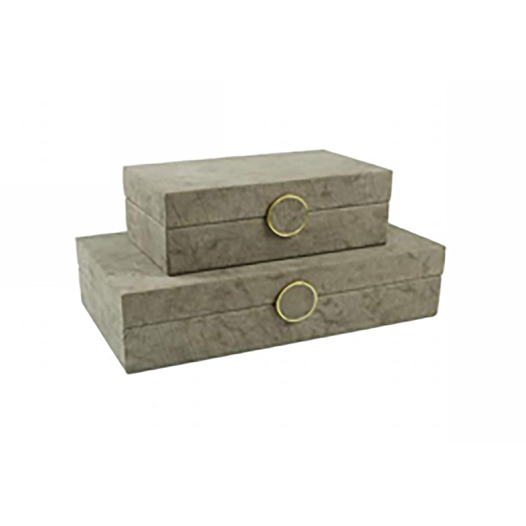 Set of 2 Beige and Ivory Medallion Rectangular Storage Boxes 11