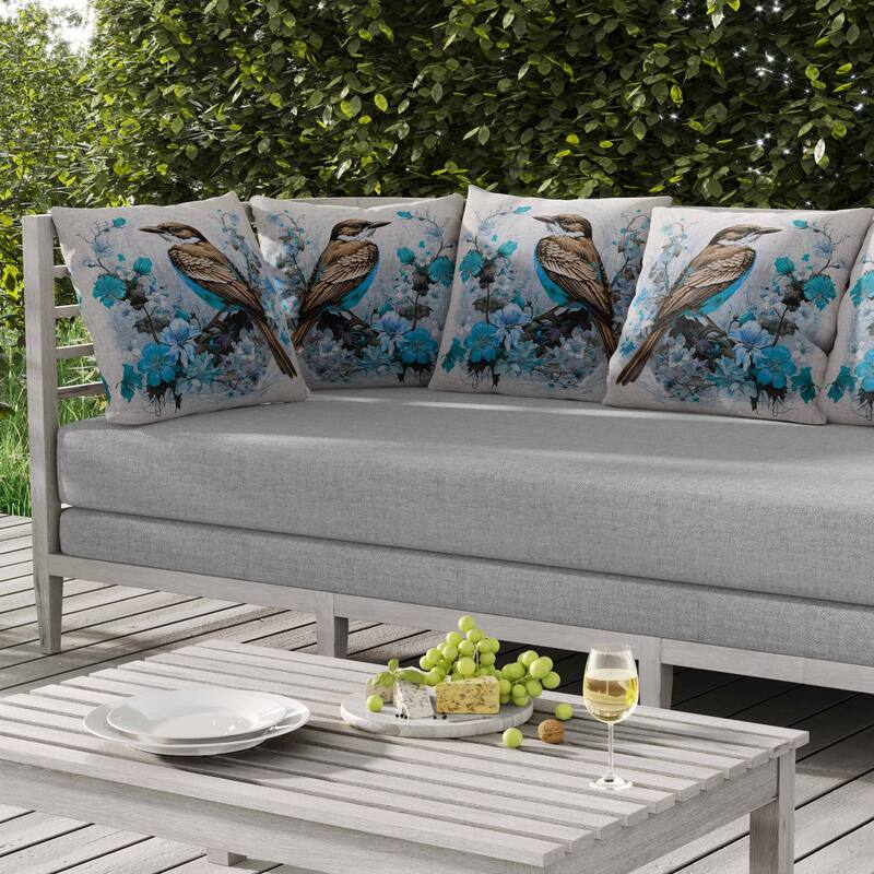 Feathered Floralscapes Indoor/Outdoor Reversible Throw Pillow Copper and Cyan