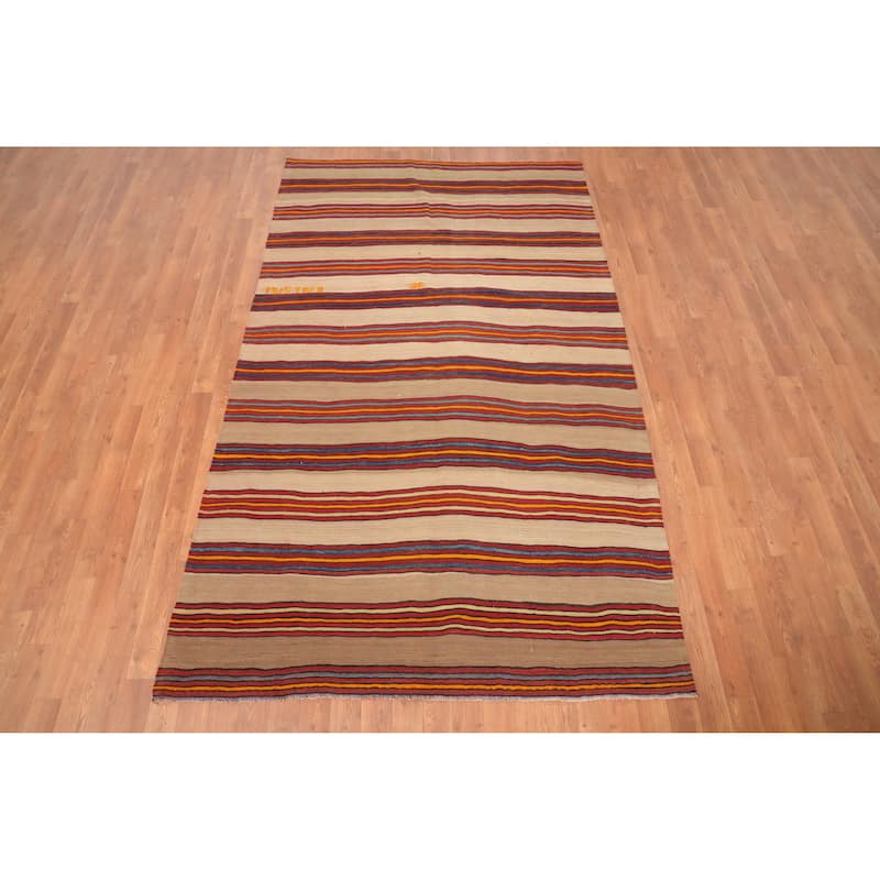 Hand Woven Oriental 100% Wool Carpet Southwestern Geometric Multi-Colored Kilim Area Rug - 8' 1'' X 4' 10''