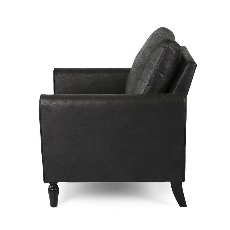Roomfitters Sleek Upholstered Armchair, Modern Living Room Chair with Durable Faux Leather, Turned Wooden Legs