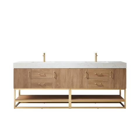 Alistair 84" Double Vanity with White Grain Stone Countertop