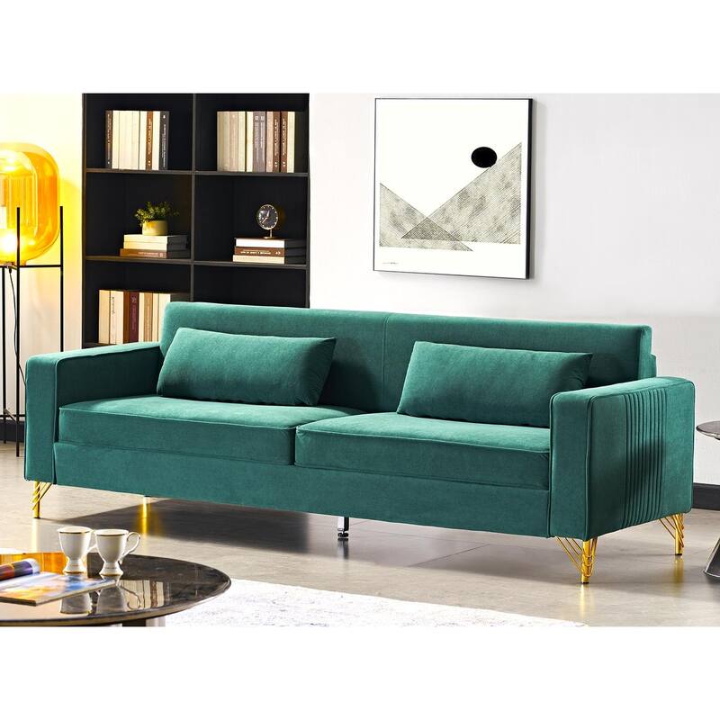 85.8" Green Velvet 3 Seater Sofa for Living Room with Classic Modern Appeal and Easy Maintenance
