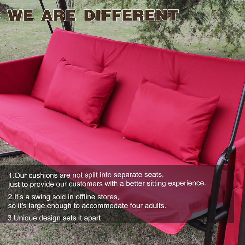 Outdoor Patio Swing Chair with Converts to Bed, Includes Weatherproof Canopy and Thick Cushion (Seats 3 Adults)