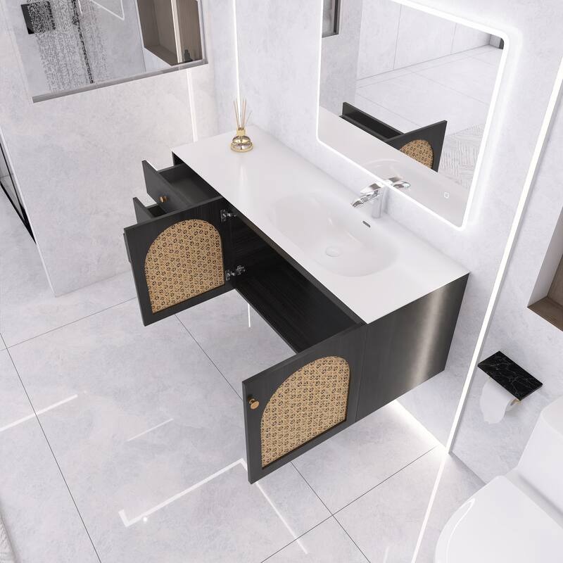 60" Wall-Mounted Bathroom Vanity with White Aluminum Nano Alloy Integrated Sink - 60'' x 20.47'' x 21.85''