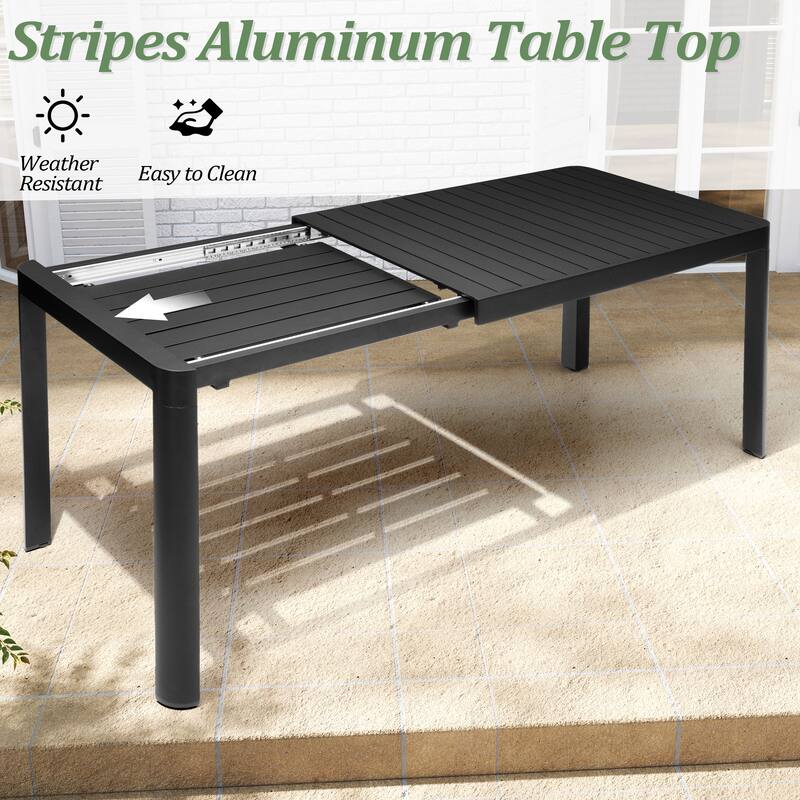 7/9PC Outdoor Aluminum Expandable Patio Dining Sets Extension Table with Rattan Chair
