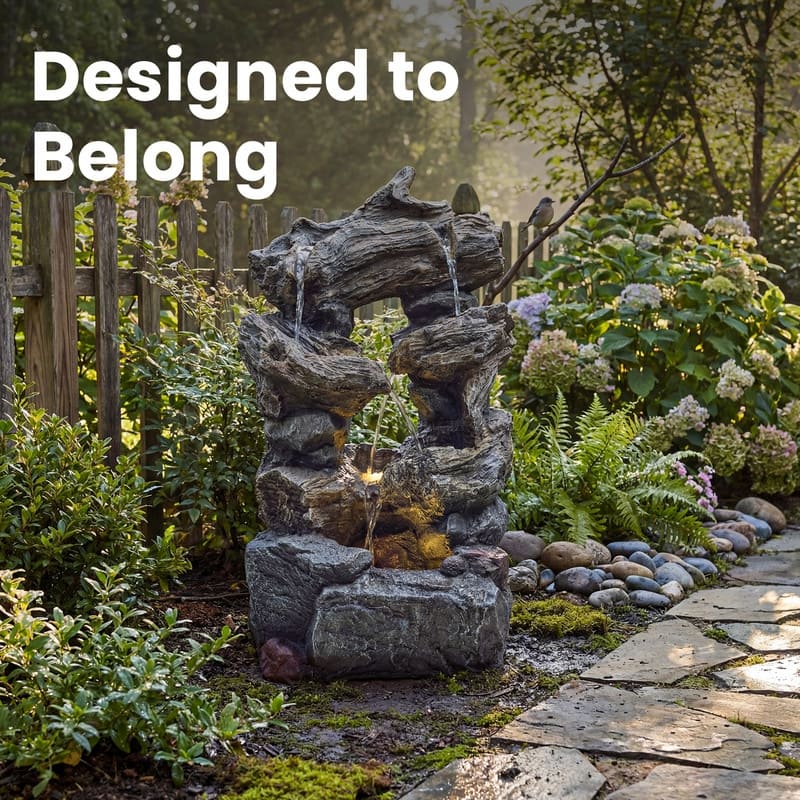 Outdoor 4-Tier Hand Crafted Polyresin Rainforest Wood Weather Resistant Fountain