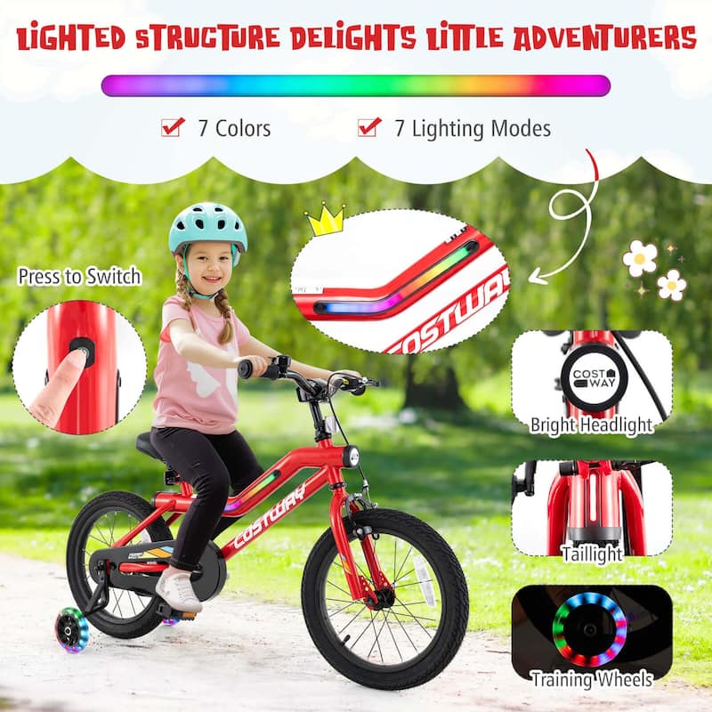 Costway 16" LED Lighted Kids Bike with Adjustable Seat Coaster Brake - See Details