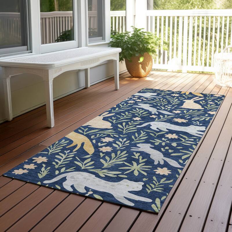 Machine Washable Indoor/ Outdoor Whimsy Foxy Chantille Rug - Navy - 2'3" x 7'6"
