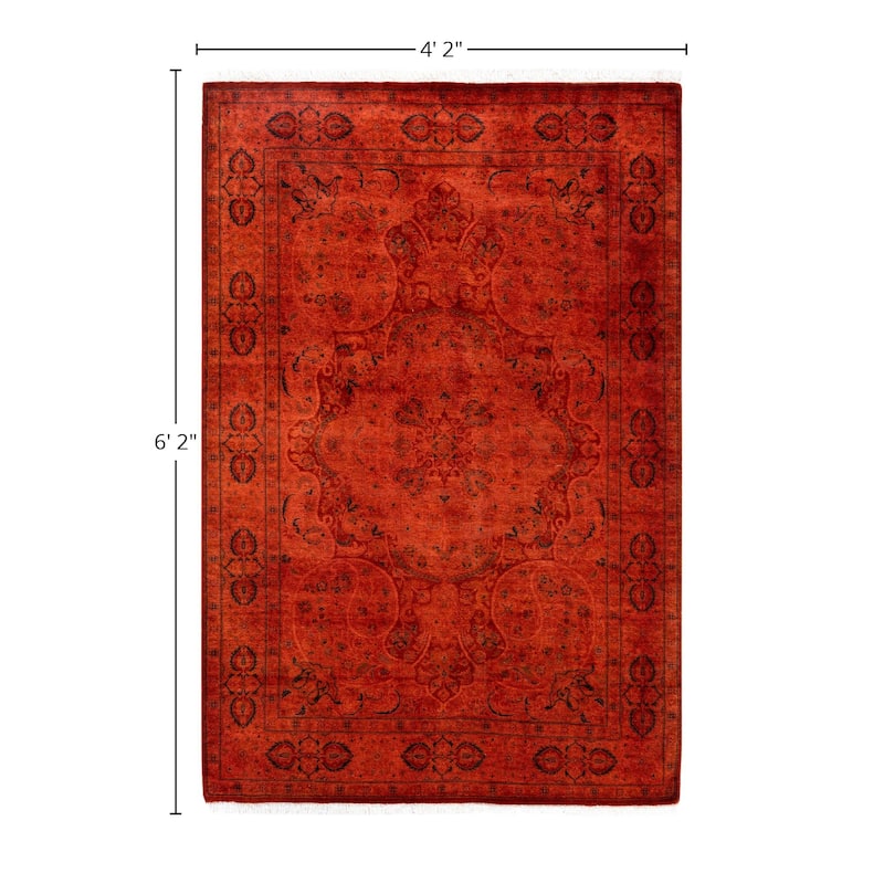 Overdyed One-of-a-Kind Hand-Knotted Area Rug - Red - 4' 2" x 6' 2"