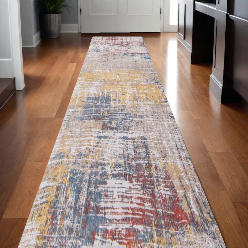 Cexox Abstract Modern Non Skid Woven Area Rug By HomeRoots - 96' X '31' X '0.12 - 96' X '31' X '0.12 - Cream/Onyx - Rectangle
