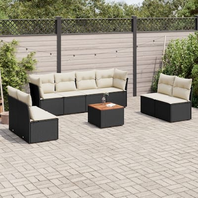 vidaXL Patio Sofa Set with Cushions Outdoor Furniture 9 Piece Poly Rattan - 21.7 x 21.7 x 14.6