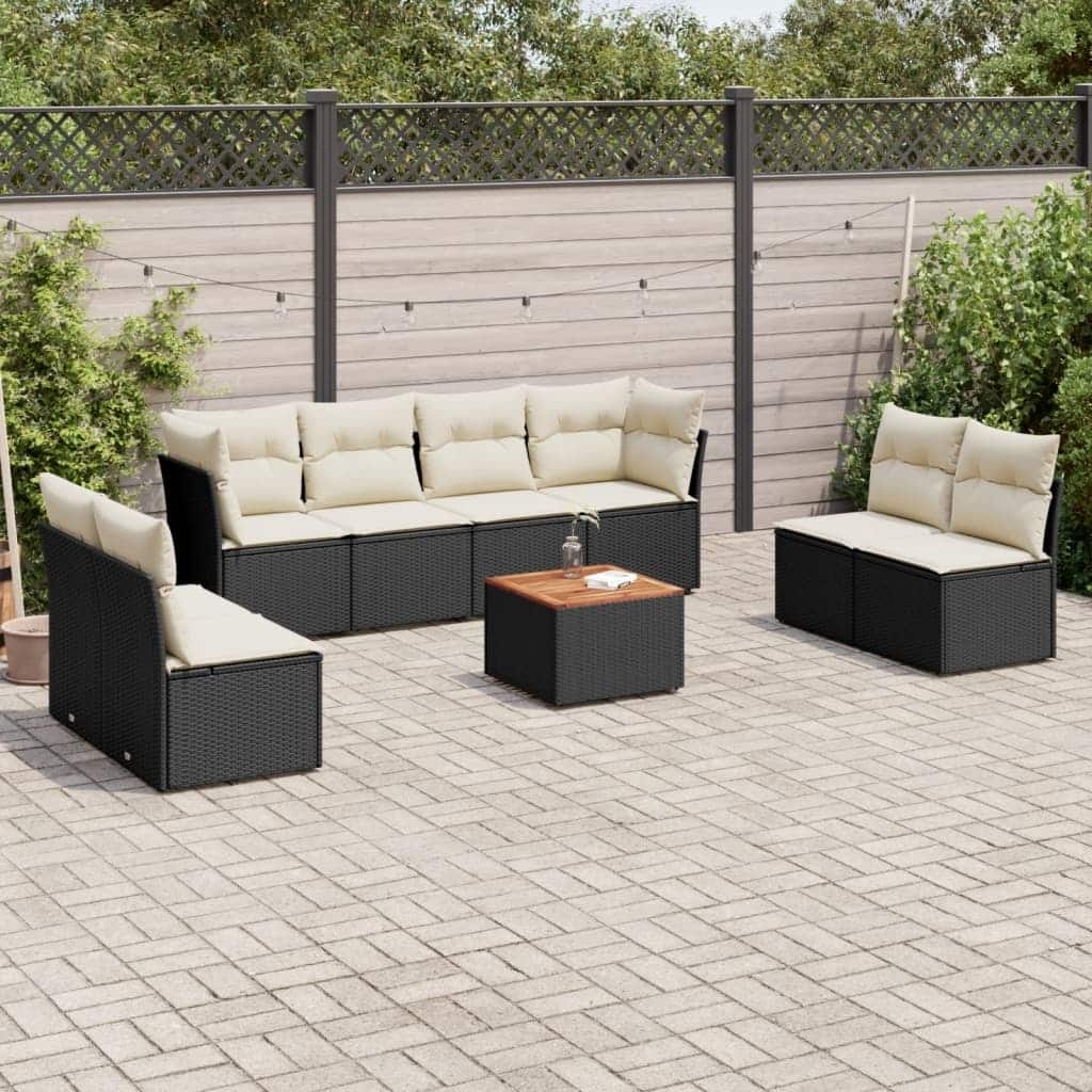 vidaXL Patio Sofa Set with Cushions Outdoor Furniture 9 Piece Poly Rattan - 21.7 x 21.7 x 14.6