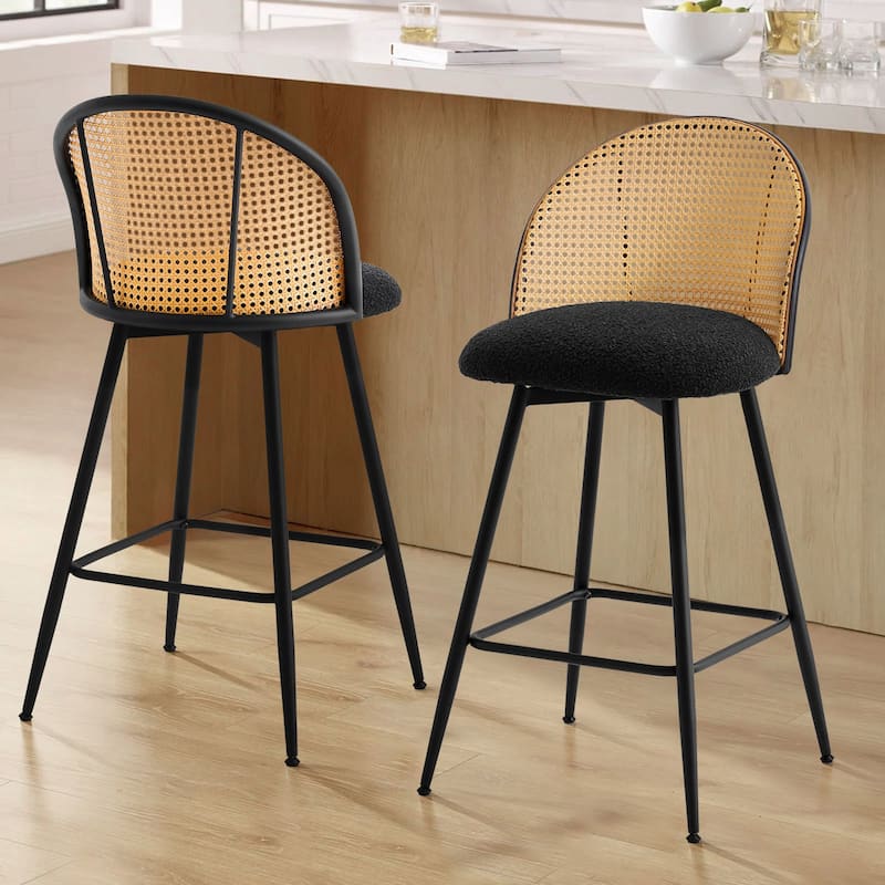 26-Inch Swivel Counter Height Bar Stools with Rattan Back - 36"H x 18.5"W x 19.7"D