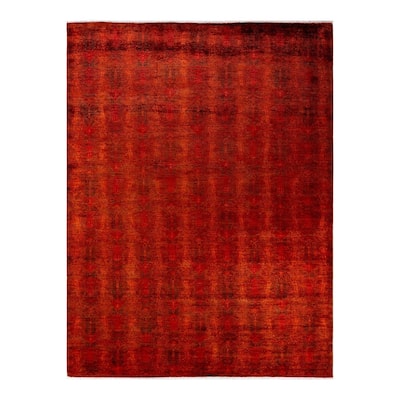 Overton Hand Knotted Wool Vintage Inspired Modern Contemporary Overdyed Orange Area Rug - 7' 10" x 10' 4"