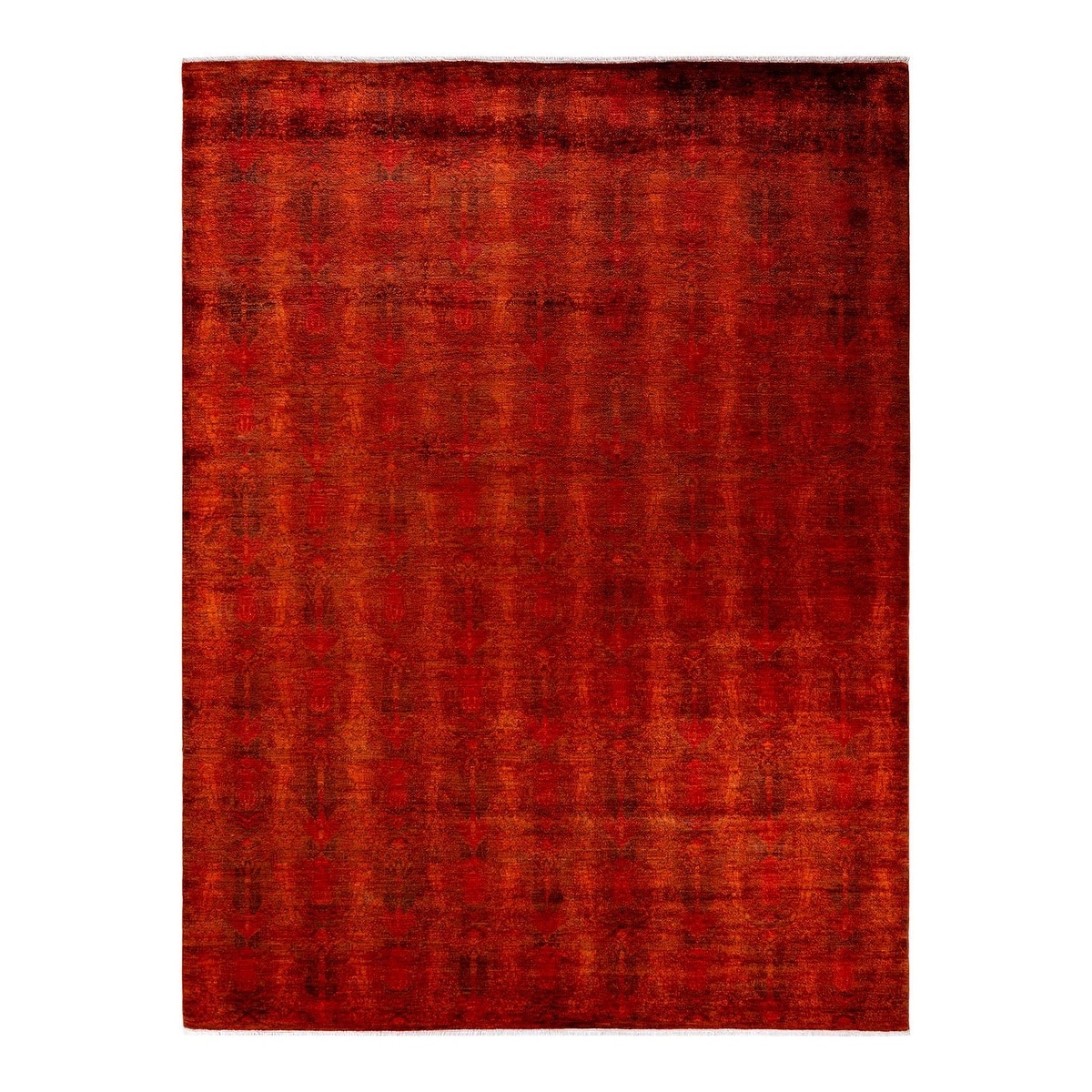 Overton Hand Knotted Wool Vintage Inspired Modern Contemporary Overdyed Orange Area Rug - 7' 10" x 10' 4"