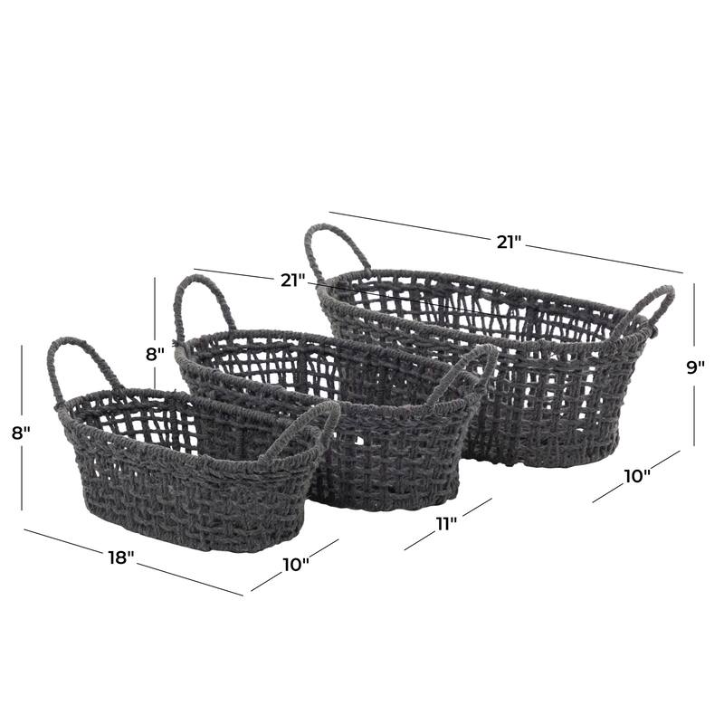 Vibrant Cotton Fabric Handmade Storage Basket with Handles (Set of 3) - Multi Colored, Gray, White