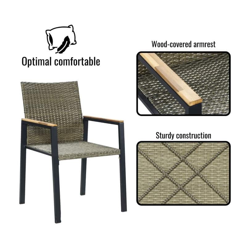 All Weather 7-Piece Patio Dining Table Sets, Patio Conversation Set Acacia Wood Table Top with Umbrella Hole