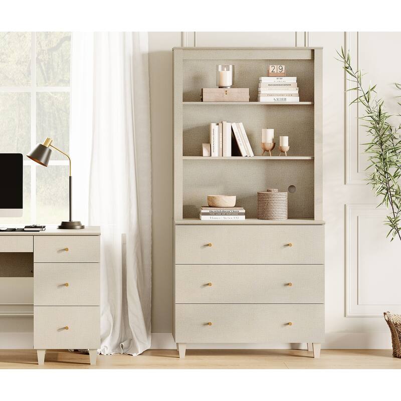 Modern 71" Tall Bookcase with Drawers & Open Shelves for Home Office