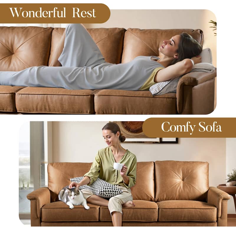 HOOOWOOO Mid-Century 3-Seat Upholstered Sofa with Wood Legs for Living Room