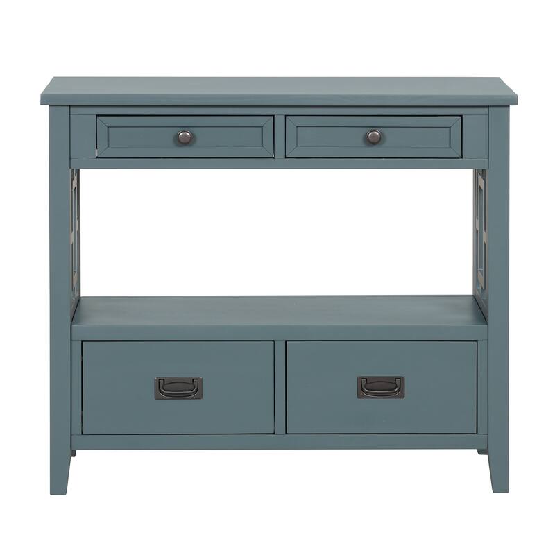 36'' Pine Entryway Table Console Table with 4 Drawers & Open Shelf, Farmhouse Side Table Sofa Table for Entryway Living Room