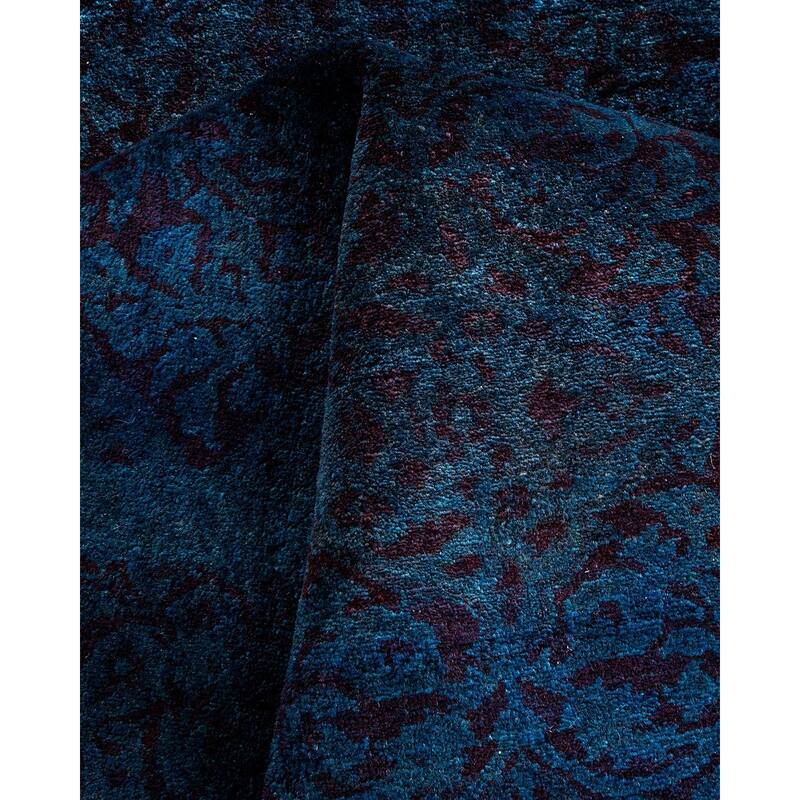 Overton Hand Knotted Wool Vintage Inspired Modern Contemporary Overdyed Blue Area Rug - 4' 2" x 5' 7"