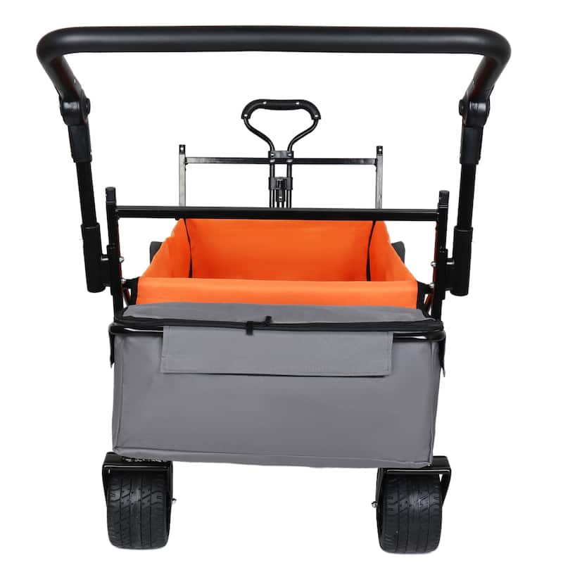 With Push Handle, 480Lbs Collapsible Wagon with Canopy, Wagon cart with 7" All-Terrain Wheels, Lightweight Foldable Wagon
