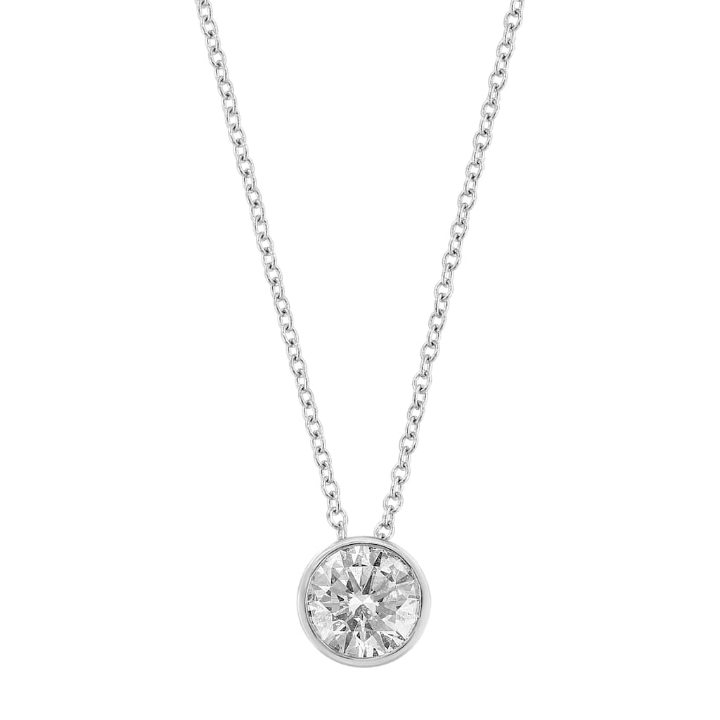 EFFY 14k White Gold Lab Grown Diamond Round Pendant Necklace